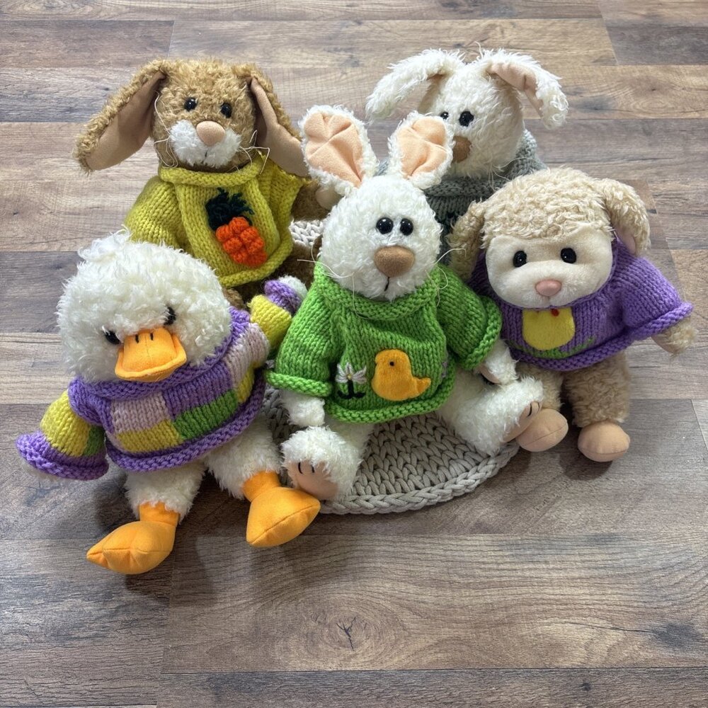 Vintage Gibson Plush LOT Bunnies Lamb Duck 10” Keepsake Kritters Plushies